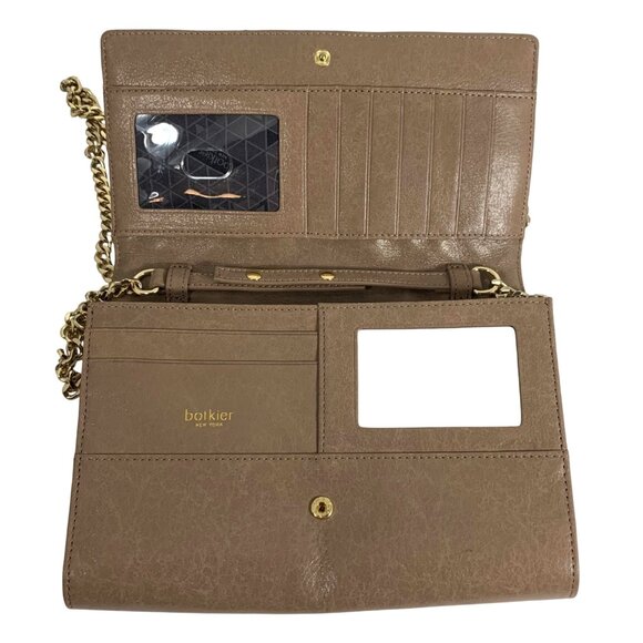 Botkier NY Taupe Leather Chevron Quilted Crossbody Wallet Gold Chain Strap - Picture 5 of 16